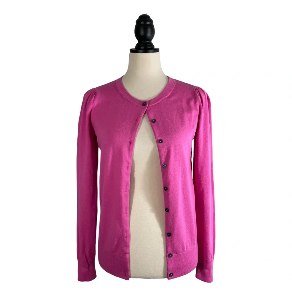 Boden Cotton Crewneck Cardigan Sweater Candy Pink Long Sleeve, Size XS - Picture 1 of 10